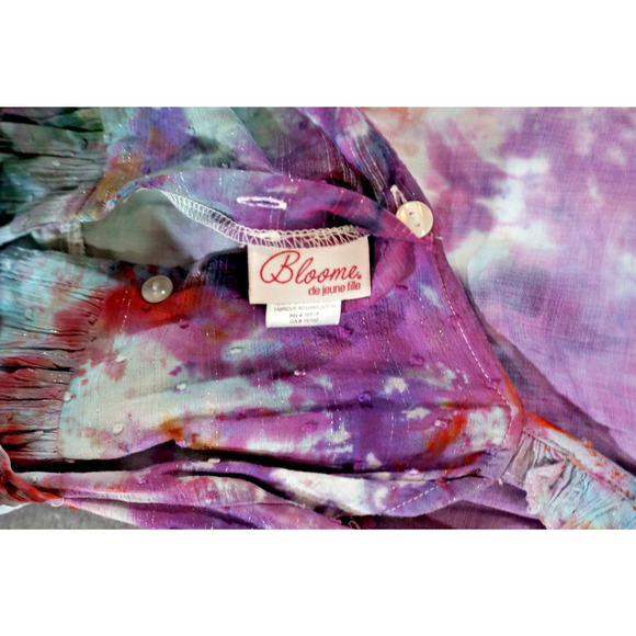 Bloome Girls 14 Ruffle Asymmetrical Galaxy Crumple Tie-Dye Dress Artisan Dyed - Picture 5 of 12